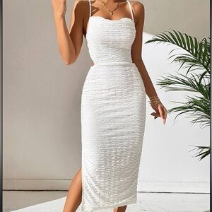 White Tie Back Midi Dress
